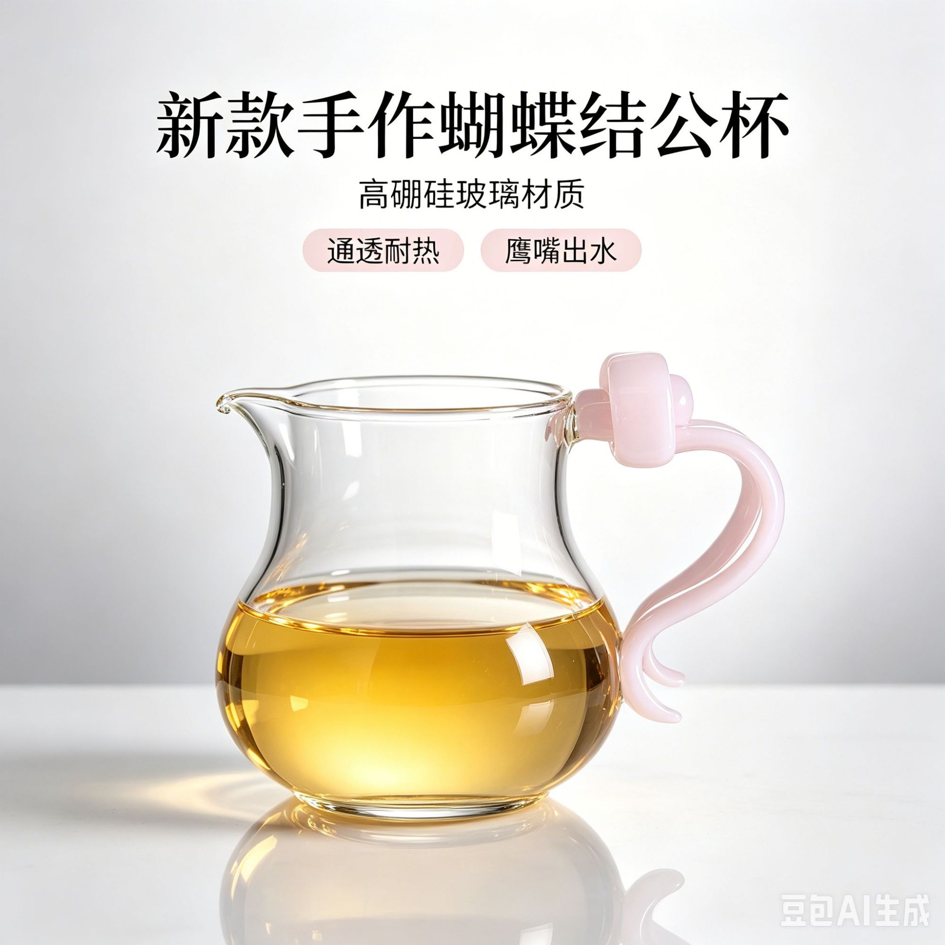 新款飘带蝴蝶结玻璃公杯 鹰嘴断水家用功夫茶分茶杯