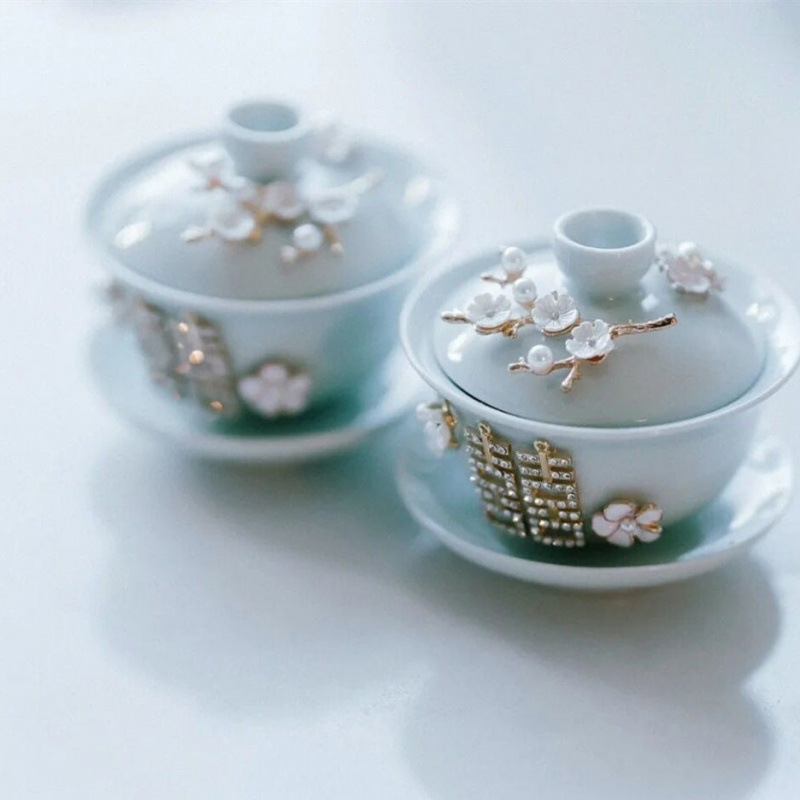 Tazas de té de boda de bodas de bodas de cerámica de decoración hecha a mano taza de boda