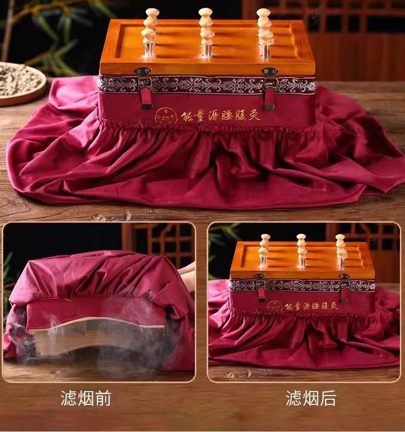 Smokeless Moxa Box Wooden Moxibustion Burner with 60 Stone-Ground Moxa Cones for Home Body Waist and Abdomen Use preparation