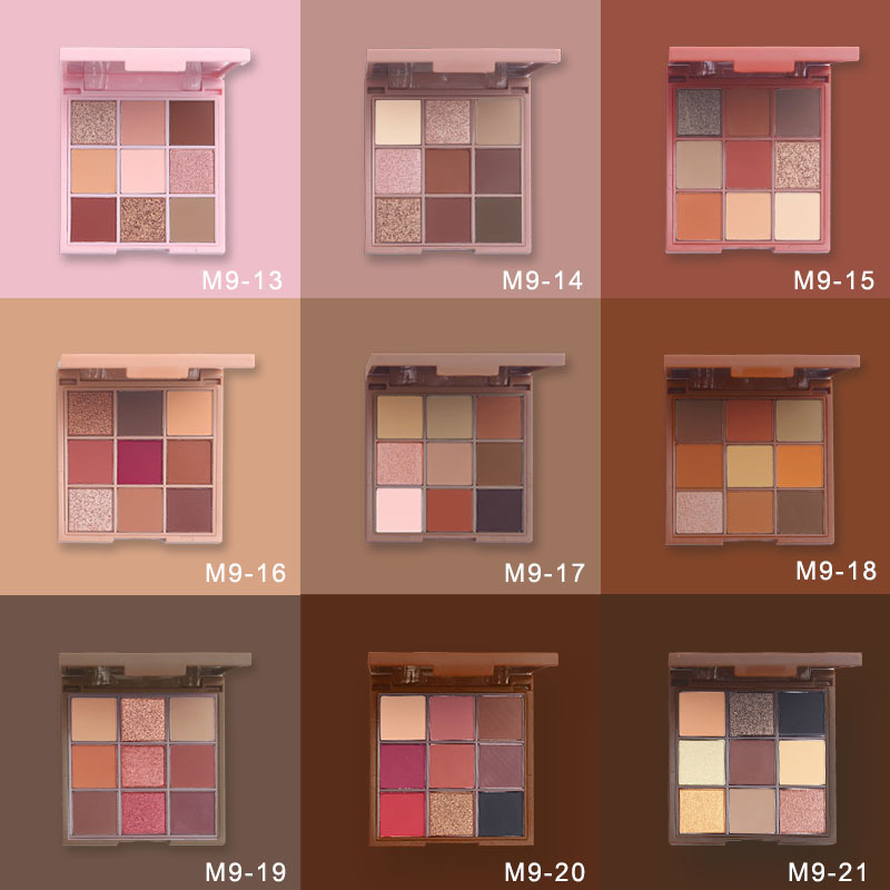 Cross-border nine-color eyeshadow palette, featuring matte, shimmer, and fine glitter finishes, with earthy tones and multiple color combinations, supports OEM customization and logo printing, and is currently in stock