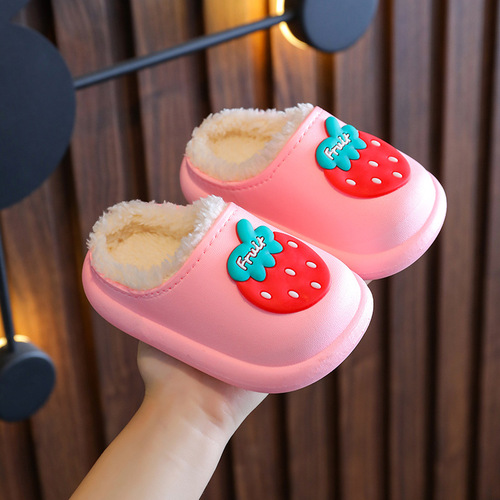 Children and girls cotton slippers in autumn and winter waterproof and non-slip for middle-aged and older children and little princess cartoon boys and babies furry cotton slippers