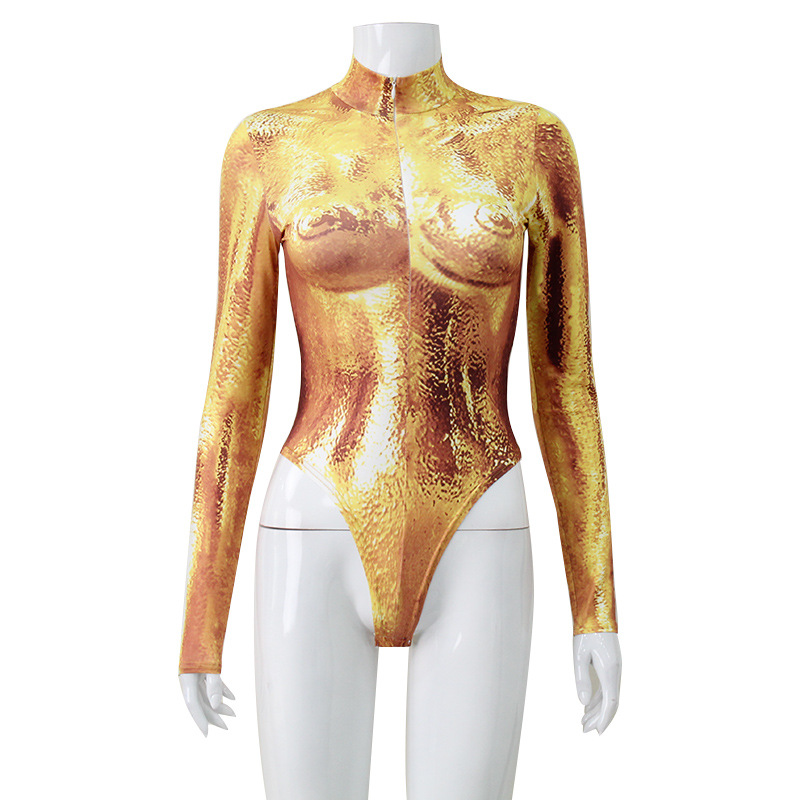 Europa y América Amazon ropa de mujer nueva venta caliente 3D tridimensional impreso apretado sexy mono de moda brillante superior para las mujeres