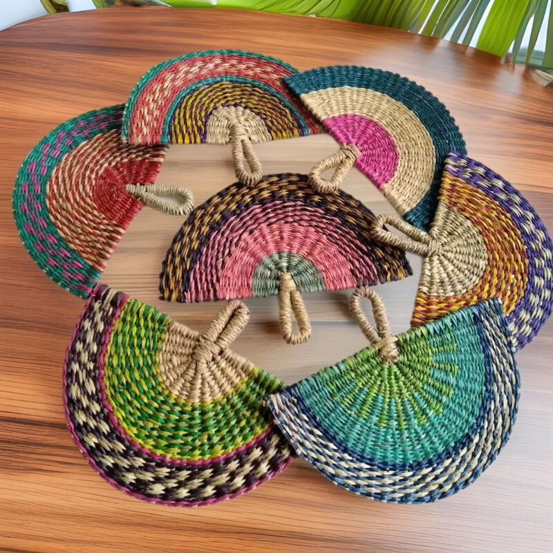 Colorful Handmade Fan, Seaweed Fan, Woven Wall Hanging, African Element Lins Style Decorative Fan, Summer Hand Fan