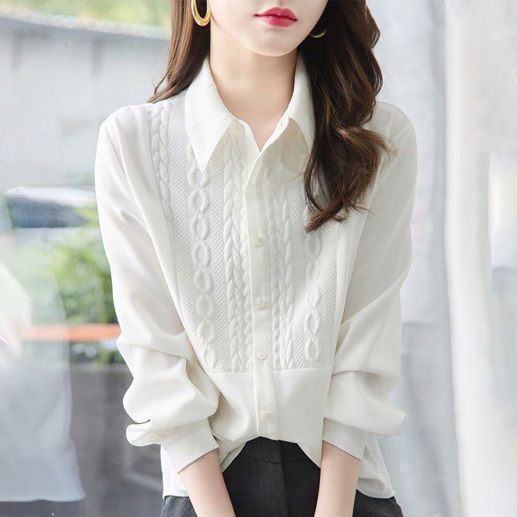 Women's Long-Sleeve Shirt 2026 New Spring and Autumn High-End White Shirt with a Unique Design, Versatile Base Shirt Top