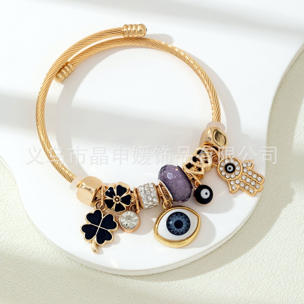 Brazalete Pan Jia, brazalete de explosión transfronteriza, diamante de diamante, ojo del demonio, mano de Dios, joyas de moda de amor de cuatro hojas