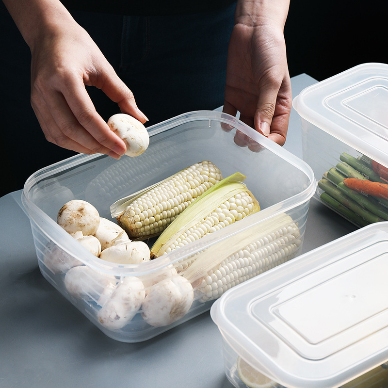 Caja de conservación fresca Caja de sellado transparente de plástico Caja rectangular congelada Caja de almacenamiento pequeña especial para refrigerador Comercial de grado alimenticio