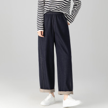 鑫阁小个子九分直筒牛仔裤女2025秋季新款松紧腰宽松显瘦阔腿裤子