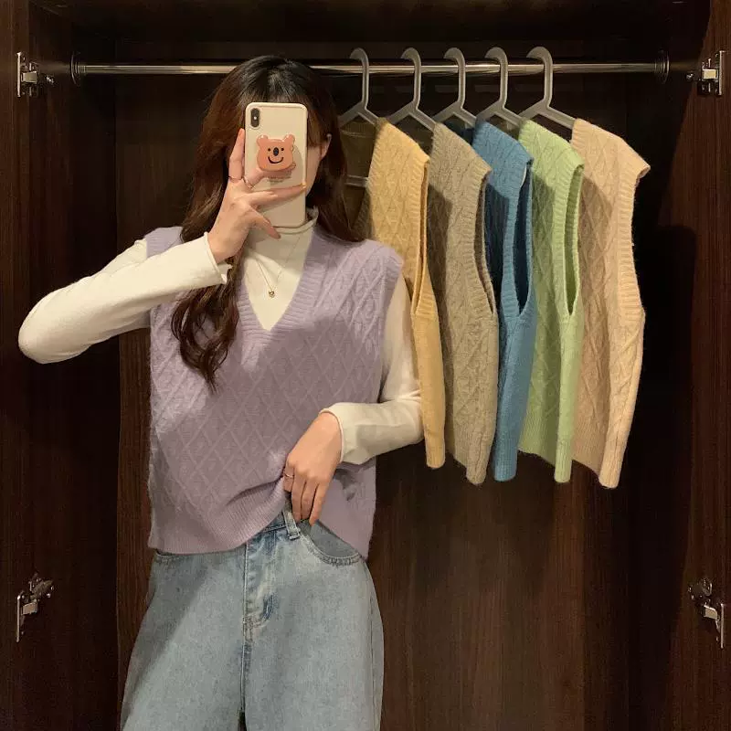 Жилет женский 2023 осень-зима новый корейский стиль ретро свитер вязаный жилет женский свитер для женщин