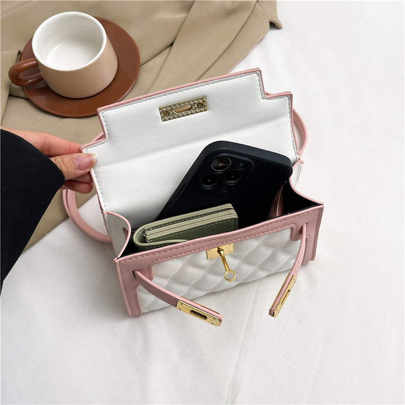 Bolsos transfronterizos para mujer 2024 nuevo bolso de hombro de todo fósforo de moda de nicho bolso de mensajero de color de contraste de rombo de textura de alta calidad