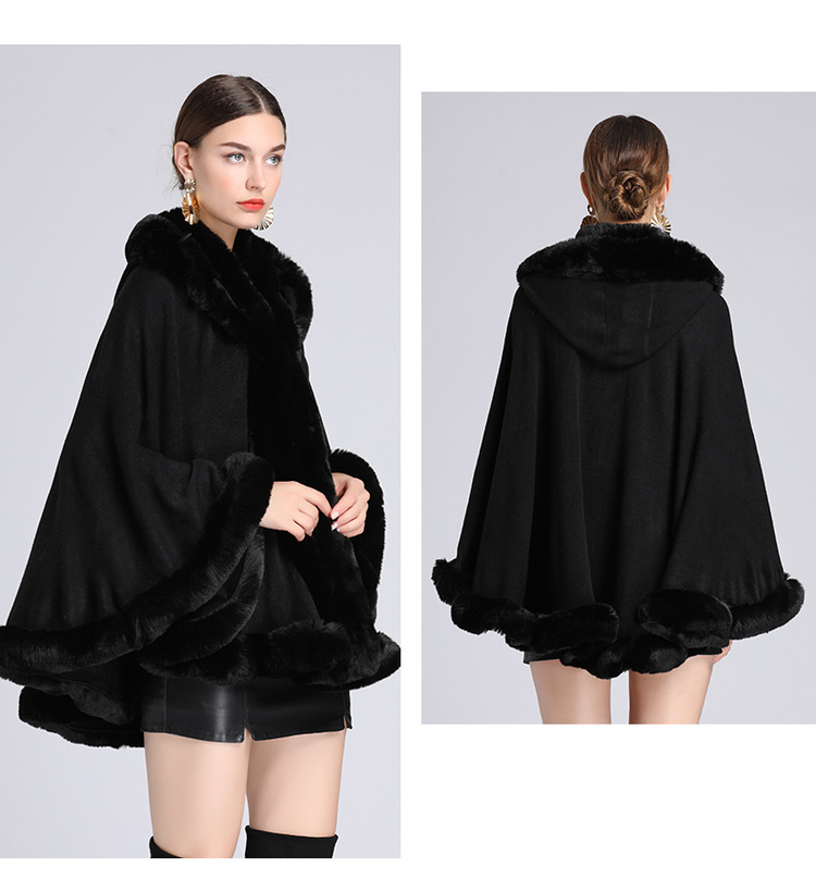 Wollkragen mit Kapuze Cape Cape Übergröße lockerer Capemantel Damen_voghion.com