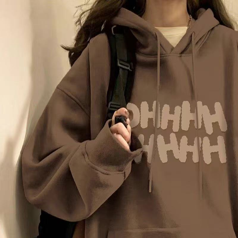 中长款连帽薄款卫衣女秋冬新款慵懒风设计感宽松套头上衣外套|undefined