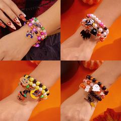 2025 新しいハロウィン要素カボチャゴーストブレスレット女性のデザインカラフルな弾性ビーズブレスレット卸売