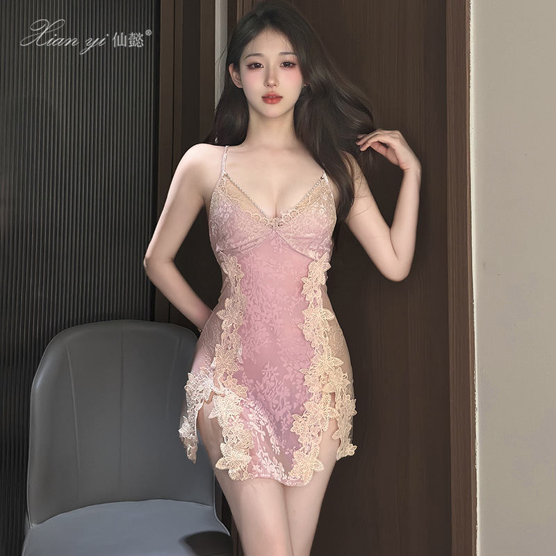 Xianyi Pajamas Women's Autumn and Winter High-Quality Velvet Suspender Nightgown Pure Lust Sexy French Deep V Home Clothes Women 740