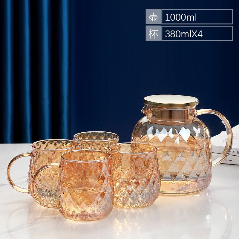 Eliminación de almacenamiento de alta borosilicona tetera de agua fría de vidrio resistente a altas temperaturas tazas de agua set de té de vidrio inventario de artículos solitarios detectados por filtración