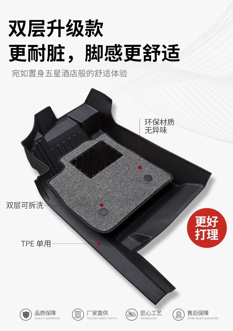 Full coverage TPE floor mats for the front and rear seats, custom-fit for the vehicle, complete set, waterproof, one-piece molded floor mats