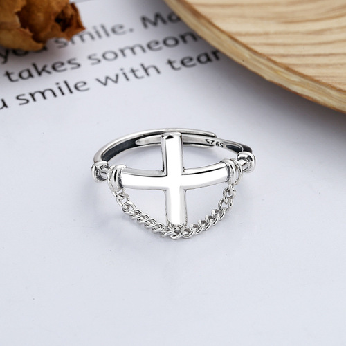 Yunchaoxuan S925 sterling silver Japanese version trendy fashion cross splicing chain index finger ring open ring for men and women