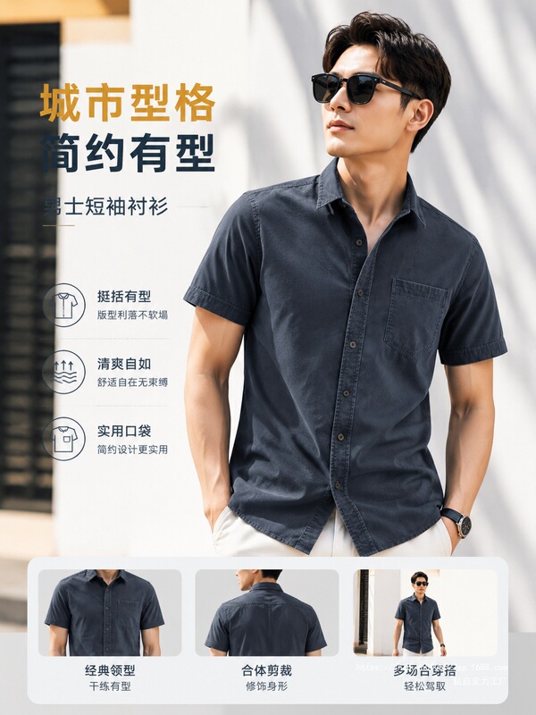 Short-Sleeved Shirts for Men, Summer Casual Men's Clothing, High-Elastic Large Size Solid Color Work Shirts, Autumn Wear, Youth Tops Short-Sleeved Shirts for Men, Summer Casual Men's Clothing, High-Elastic Large Size Solid Color Work Shirts, Autumn Wear, Youth Tops