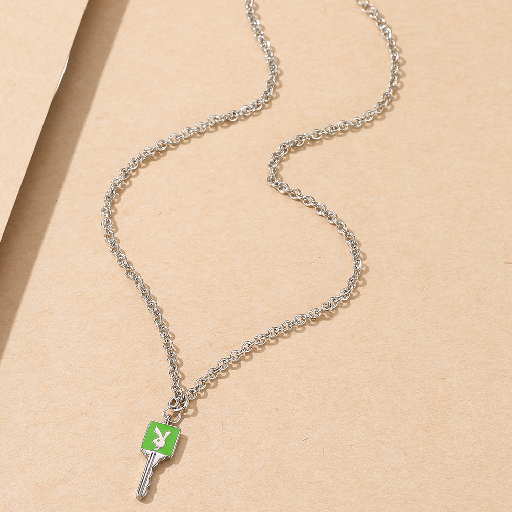 wholesale jewelry cartoon cute rabbit pattern key pendant necklace nihaojewelry