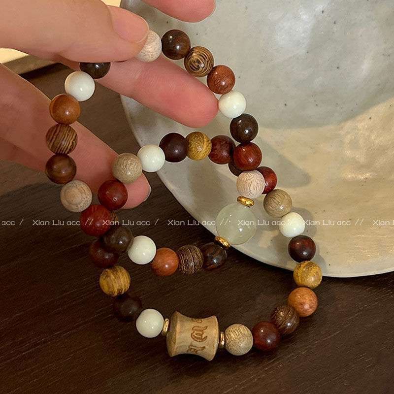 Sandalwood Duobao Bead Bracelet for Women 2024 New Ethnic Beaded Bracelet New Chinese Antique Zen Bracelet for Men