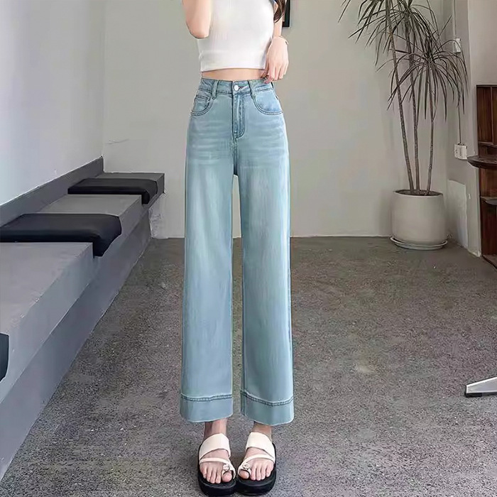 莱赛尔凉感直筒裤裤女2025夏季薄高腰小个子窄版软牛仔九分烟管裤|undefined