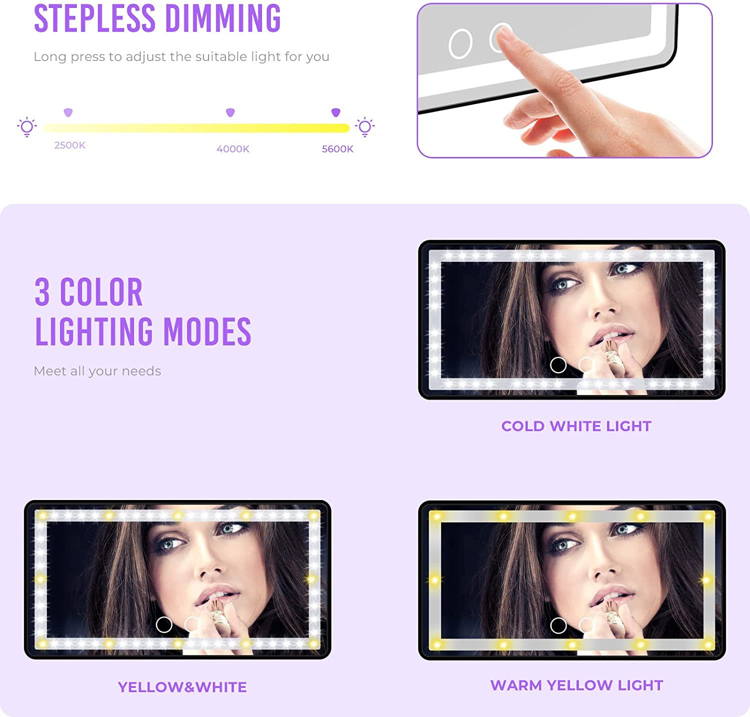 Cross-Border Led Light Three-Color Adjustable Makeup Mirror with Light for Car Interior, High-Definition Sun Visor, Passenger Side Makeup Mirror, Rearview Mirror