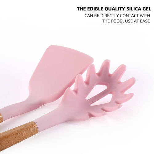 Cross-border silicone kitchenware household non-stick cooking spatula baking colorful wooden handle kitchen supplies