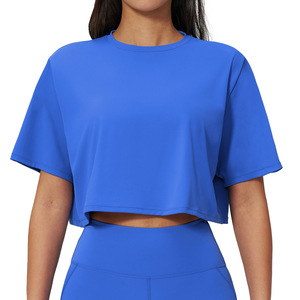 AYM037527 Crop Top Short Sleeve T-Shirt Loose Round Neck Quick Dry Fitness Aoyema wholesale