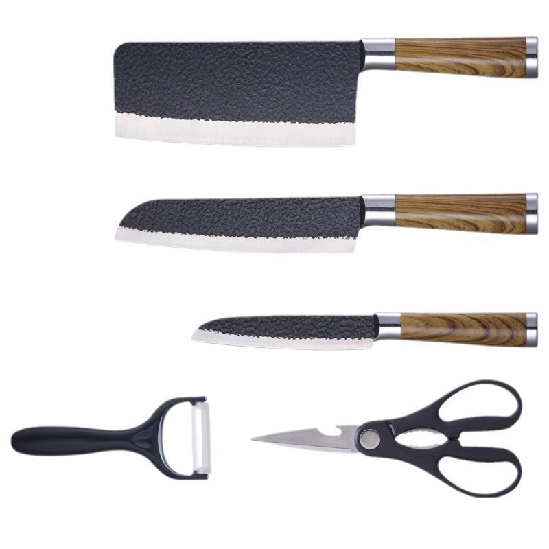 Venta caliente de comercio exterior cuchillos de cocina de acero inoxidable juego de cuchillos de cinco piezas cuchillo de martillo cuchillo de chef caja de color de regalo cuchillo