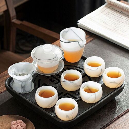 Lapis Lazuli Tea Set with Heat Insulating Lid, Host Cup, Fair Cup, Home Use Chinese Ink Wash Style Gongfu Tea Set