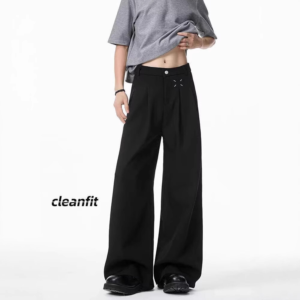 American Cleanfit Black Pants for Men in Spring and Summer Straight Loose Draped Casual High-End Wide-Leg Pants for Men