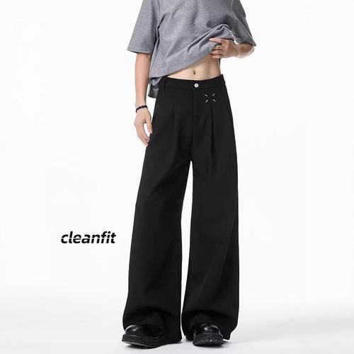 American Cleanfit Black Men's Spring and Summer Straight Leg Loose Drop Comfort Casual High-end Wide Leg Pants