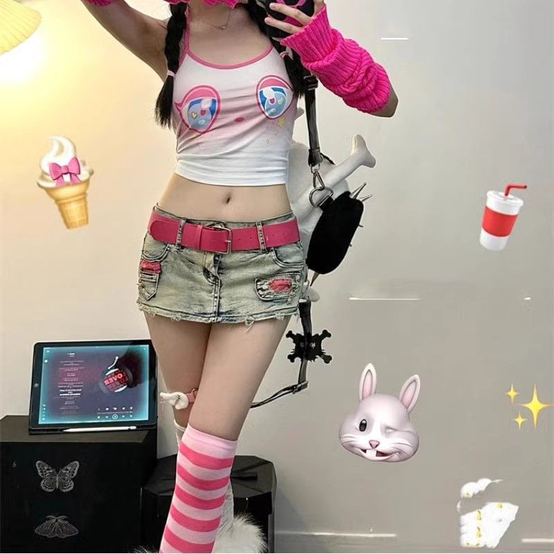 Dopamine Wear Y2K Retro Low Waist Denim Short Skirt Women's Summer Hot Girl A- line Hip Culottes Trendy