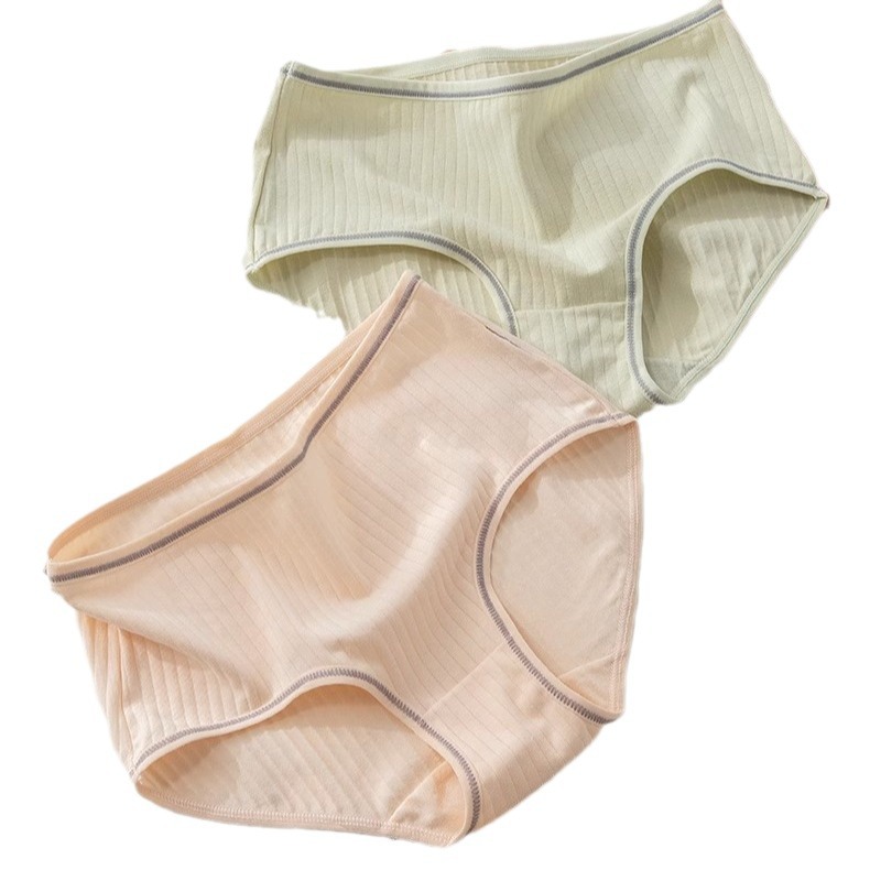 Ropa interior sin costuras fábrica de niñas al por mayor verano transpirable cómodo Algodón puro patrón vertical Morandi dulce Mediados de cintura calzoncillos