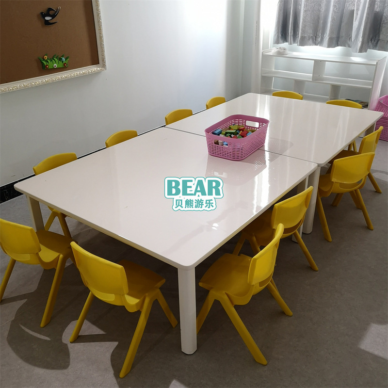Kindergarten Kidsren's Desks and Chairs High-End White Painted Rectangular Table Baby Learning Table Game Painting Table Early Education Kindergarten