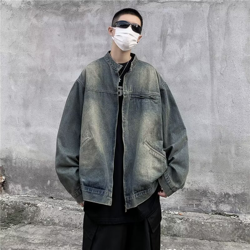 Retro Washed Vintage Denim Jacket, Loose Casual Zipper Jacket, Top_voghion.com