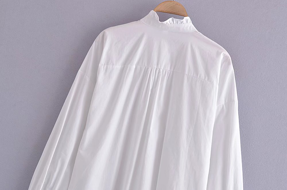 Long Sleeve Fungus Edge Hollow Solid Color Poplin Shirt NSAM115615