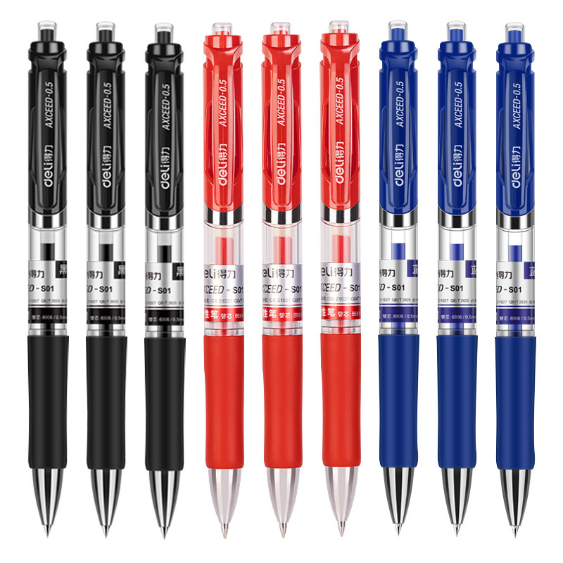 有力文房具押し中性ペン0.5mmスプリングヘッド黒水筆オフィス押圧式サインペン卸売り|undefined
