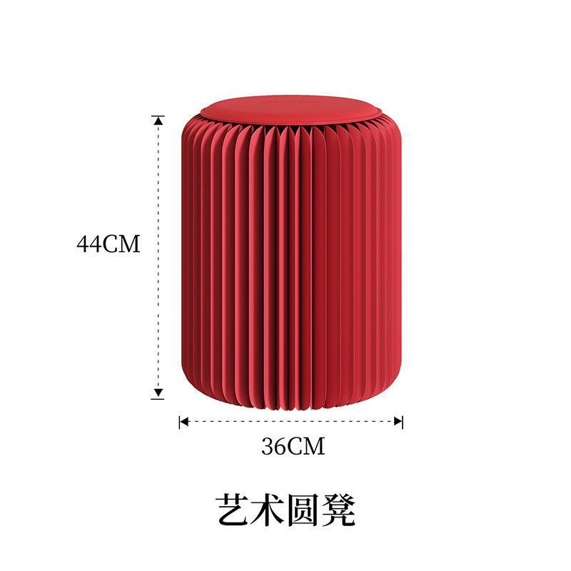現物卸売り円柱折り畳み腰掛け家庭用純色折り畳み可能携帯収納ネット赤円形児童腰掛け|undefined