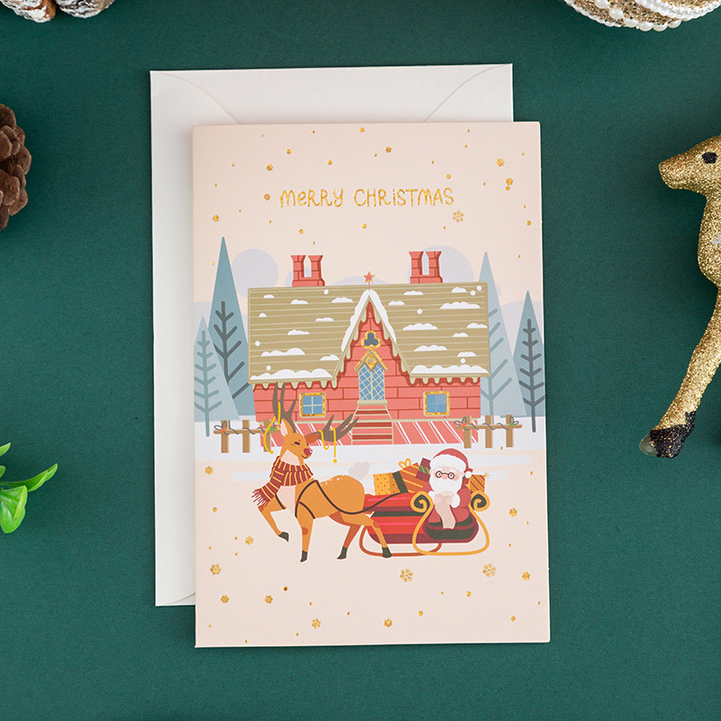 En stock Nuevo Dorado Tarjeta de felicitación de Navidad dibujos animados vacaciones Nochebuena Tarjeta de Navidad bendición deseo Tarjeta de mensaje