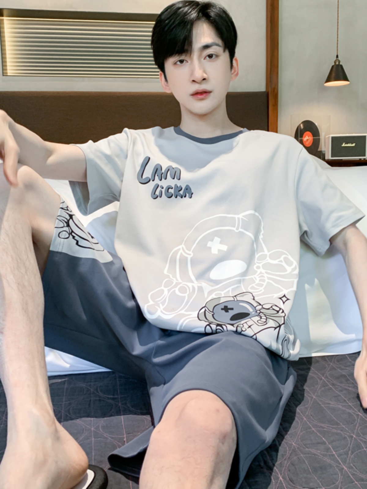 Men's Pajamas Short-Sleeved Cotton Thin Summer Cartoon Teenagers Can Wear Outside Men's Plus Size Home Clothes Set