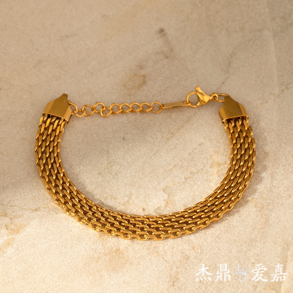 European and American ins style wide watch with chain bracelet female titanium steel 18k gold jewelry wholesale