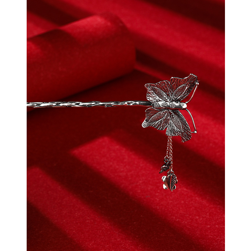 Horquilla de plata 999 plata esterlina estilo étnico vintage mariposa borla updo pelo headwear accesorios para el cabello de plata pura updo horquilla del pelo