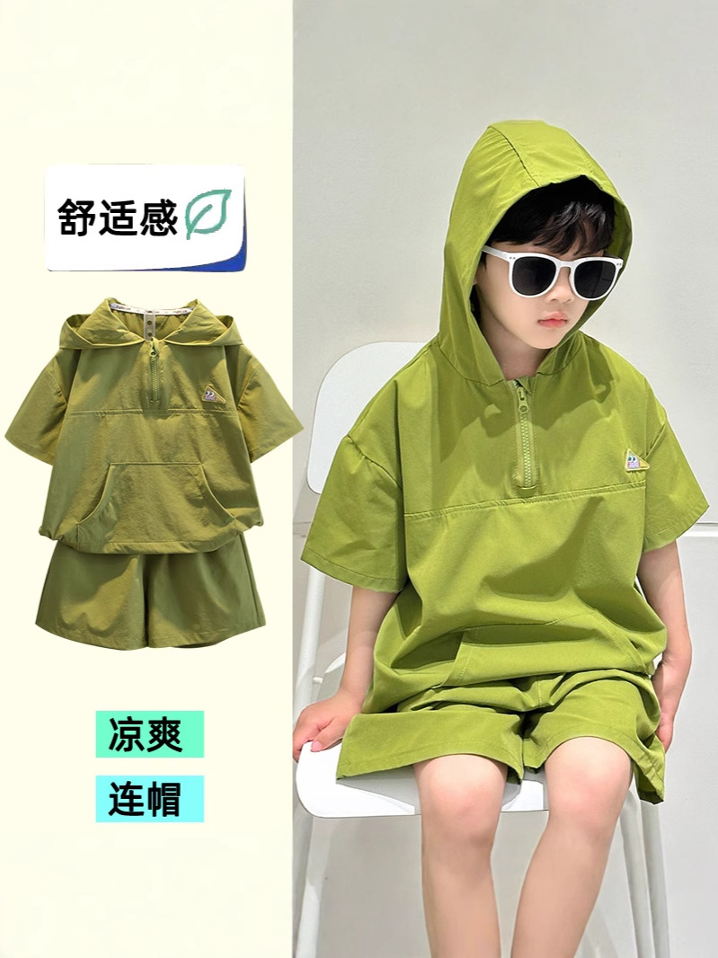 7935 traje de manga corta de verano para niños 2025 nuevo estilo para niños estilo occidental de moda verano delgado traje de dos piezas para niños bebé