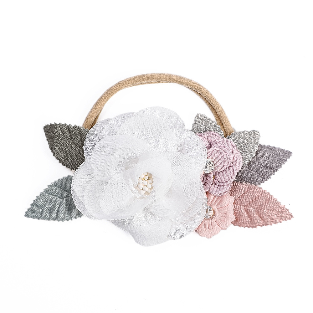 Accessori per capelli per bambini europei e americani, corda per la testa del bambino in nylon senza cuciture, combinazione di cuciture creative, cintura per capelli fini a forma di fiore, anello per capelli del bambino_voghion.com