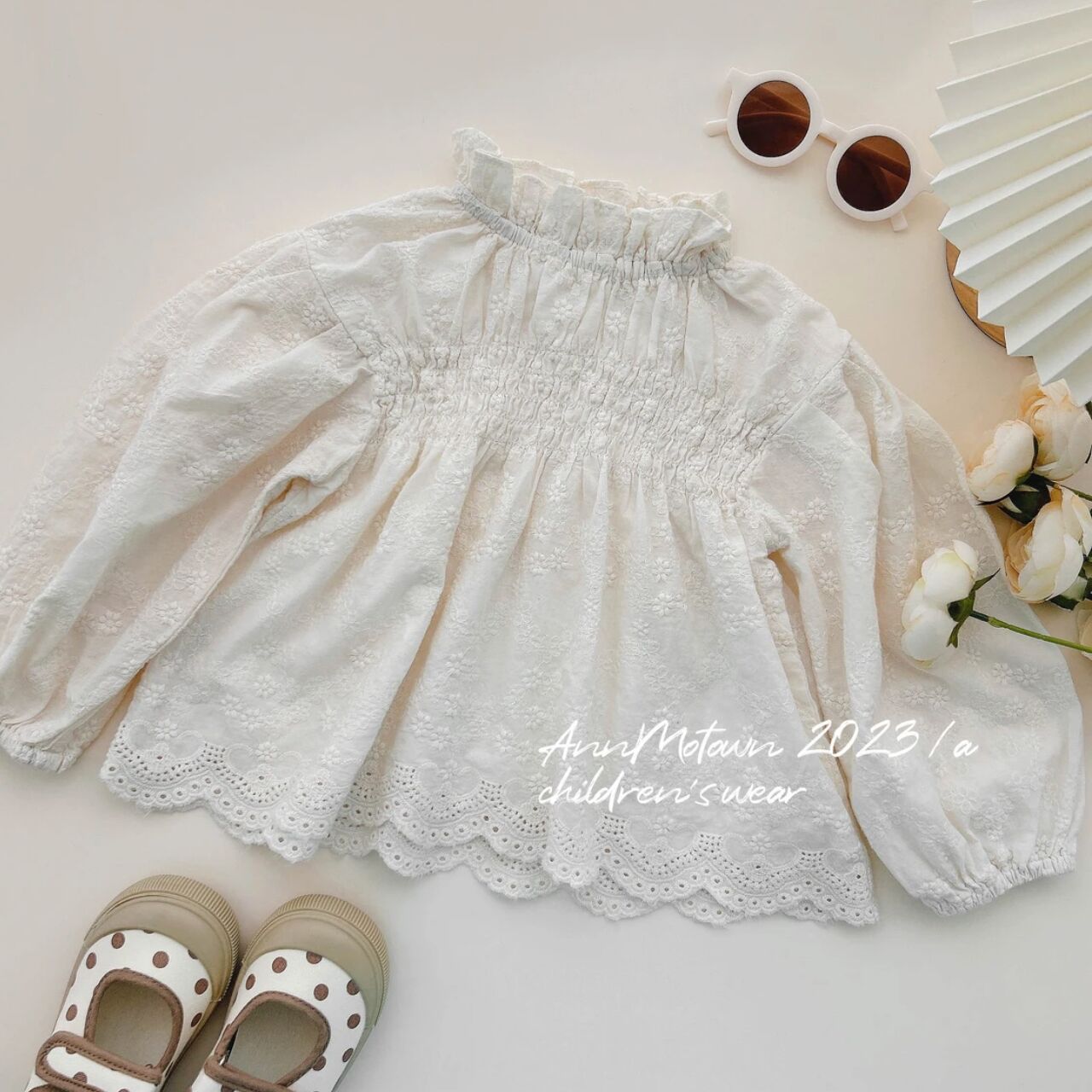 Estrella redonda para niños 2024 primavera y otoño nuevos ins Corea del Sur ropa para niños camisa de muñeca de encaje para niñas camisa de flores para niños