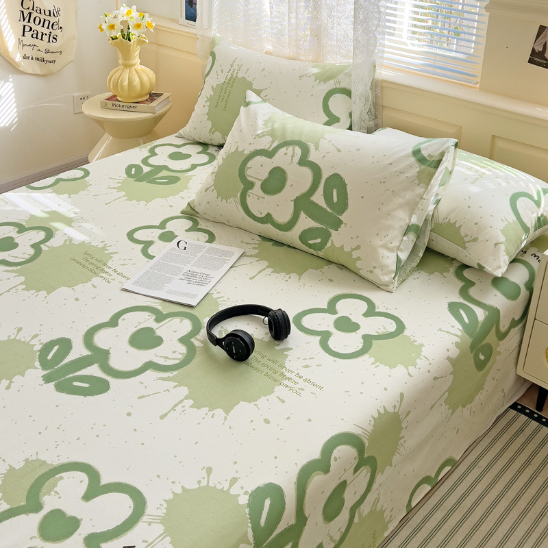 Pequeñas sábanas de algodón floral fresco, una sola pieza de 100 sábanas de algodón, dormitorio doble, traje de tres piezas para estudiantes, cuatro estaciones universales