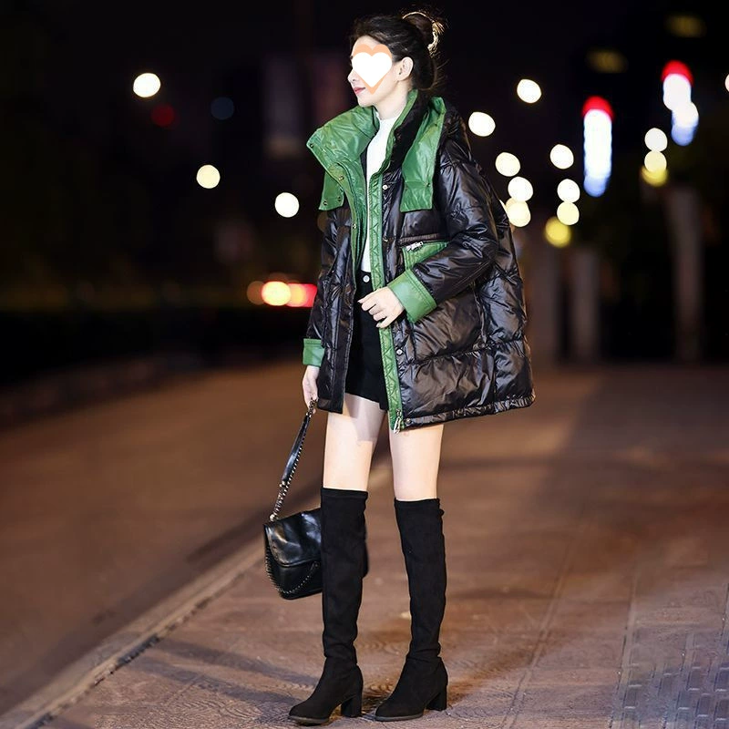 Черная глянцевая зимняяVelvet куртка из пуха, 2024 год, oversize, утка пух