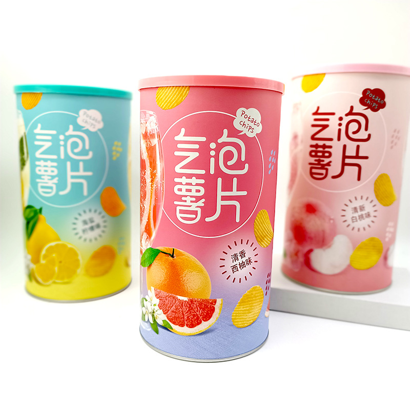 Peng Guan Yuan Bubbling Potato Chips Sea Salt Lemon Fresh Peach Fragrance Pomelo Flavor Leisure Snack 108g Canned