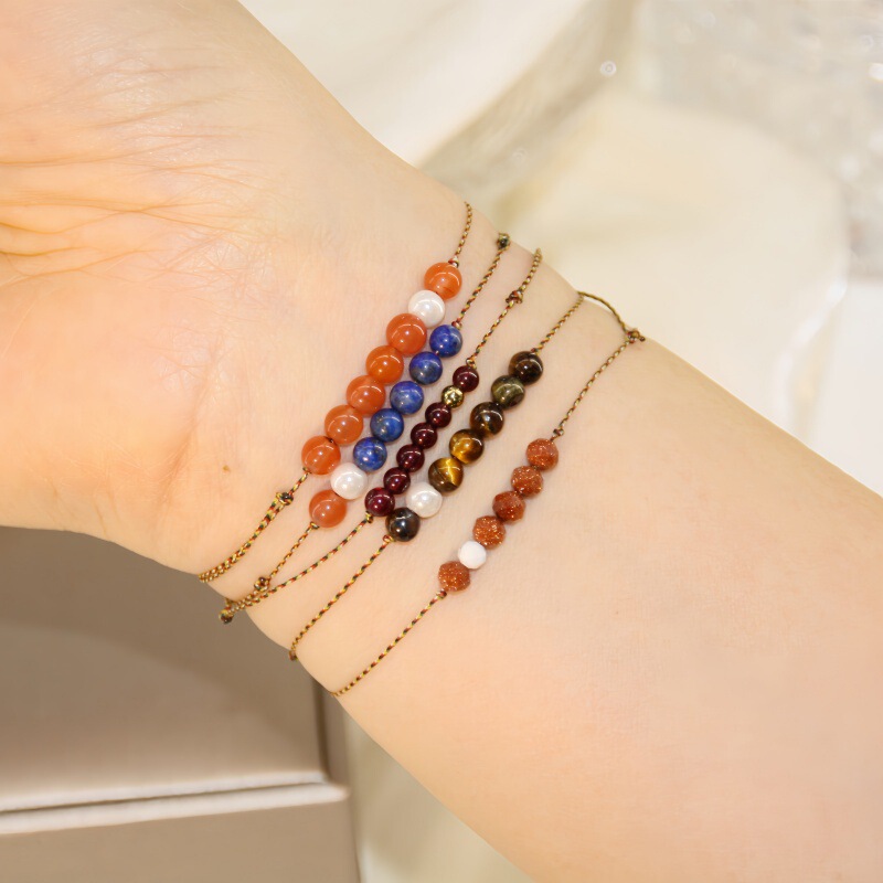 Dragon Boat Festival Colorful Rope Natural Southern Red Agate Garnet Lapis Lazuli Bracelet Ultra-Thin Stackable Ethnic Style Bracelet