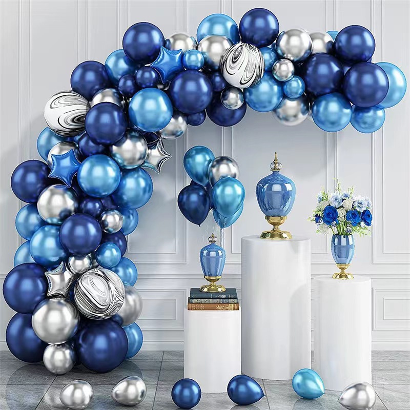 Navy metal silver agate black balloon